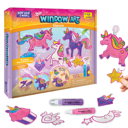 Imagimake Window Art Unicorn | Low Mess Suncatcher Kit | 16 Pieces Glass Painting Set | Kids Activities Ages 5-8 | DIY Craft Kit | Birthday Gift for Girls Ages 5,6,7,8,9,10,12 Years Old