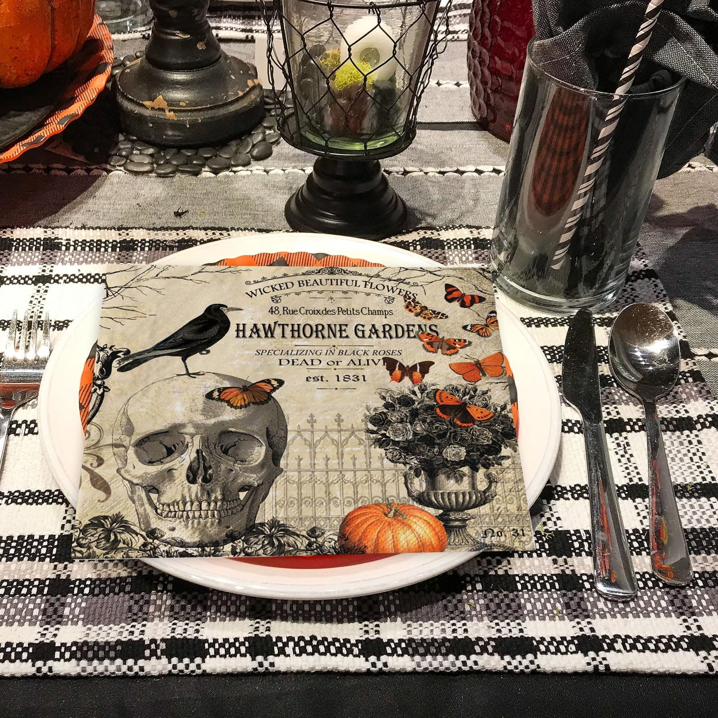 JarThenaAMCS 80Pcs Halloween Paper Napkin Vintage Skull Crow Luncheon Napkin Disposable Dessert Dinner Hand Napkin for Halloween Party Supplies