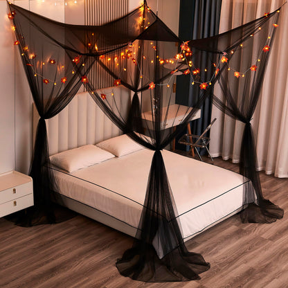 Mengersi Bed Canopy with Lights,Maple Leaf Pumpkin Canopy Bed Curtains Mosquito net,Halloween Theme Party Supplies Festival Decor,Black