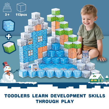 113PCS 1'' Magnetic Blocks, Magnetic Building Cube Toys for Kids, STEM Montessori Stacking, Sensory Education Toys for Toddlers Building World Set, Christmas Birthday Gifts for Kids Age 3 4 5 6 7 8+