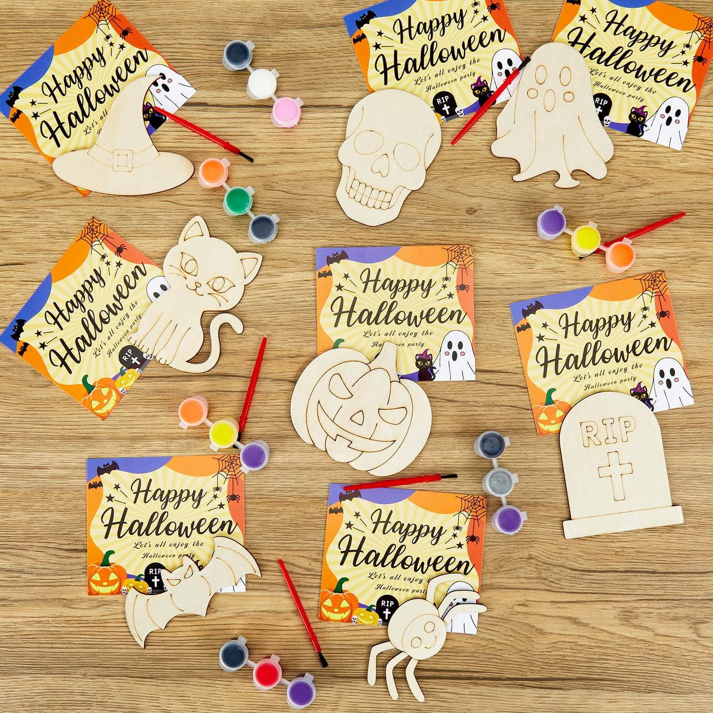 Bafeil 24-Set Halloween Painting Crafts 4", Wooden Cutouts Arts and Crafts, DIY Wooden Fridge Magnets Halloween Party Supplies, Party Favors Gifts Family School Activities Games Goodie Bag Stuffers