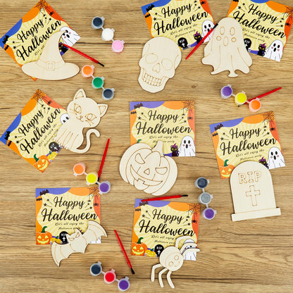 Bafeil 24-Set Halloween Painting Crafts 4", Wooden Cutouts Arts and Crafts, DIY Wooden Fridge Magnets Halloween Party Supplies, Party Favors Gifts Family School Activities Games Goodie Bag Stuffers