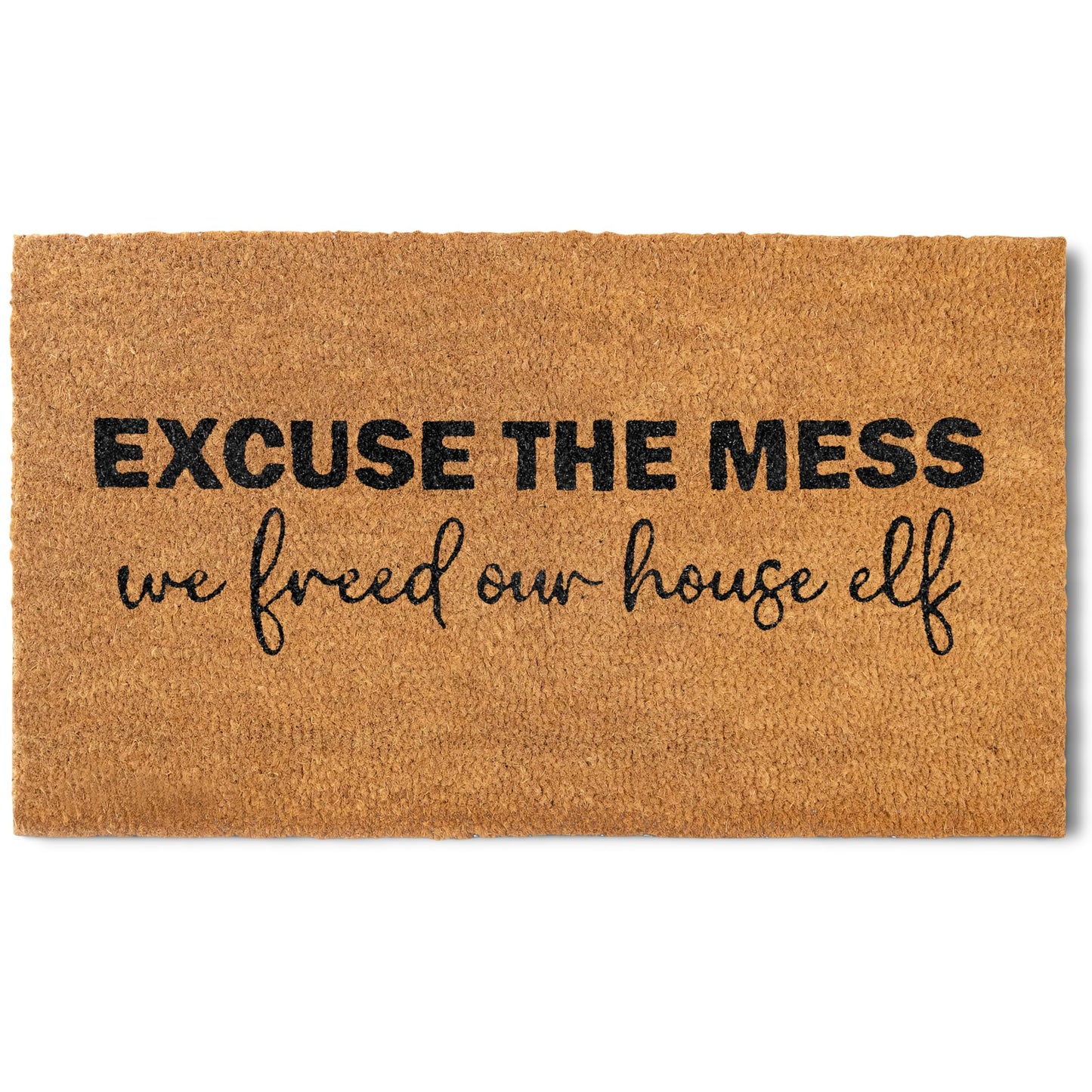 MAINEVENT Excuse the Mess We Freed Our House Elf Door Mat 30x17 Inch, Welcome Mat Outdoor Funny, Nerdy Doormat Outside Funny, Geeky Welcome Mat for Front Door and Covered Outdoor Spaces