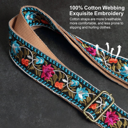 Purse Strap-2"Crazy Horse Leather Wide Shoulder Strap Adjustable Replacement,Retro Jacquard Embroidery Multi-pattern Crossbody Bag Straps for Handbag,Crossbody Bags,Shoulder Bags(Retro Floral)