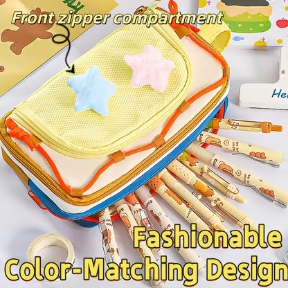 UIVXXUD Portable Multi-Layer Kawaii Star Pencil Case Organizer - Large Capacity Pencil Case with Compartments - Cute Pencil Pouch Functional Bag (Purple)