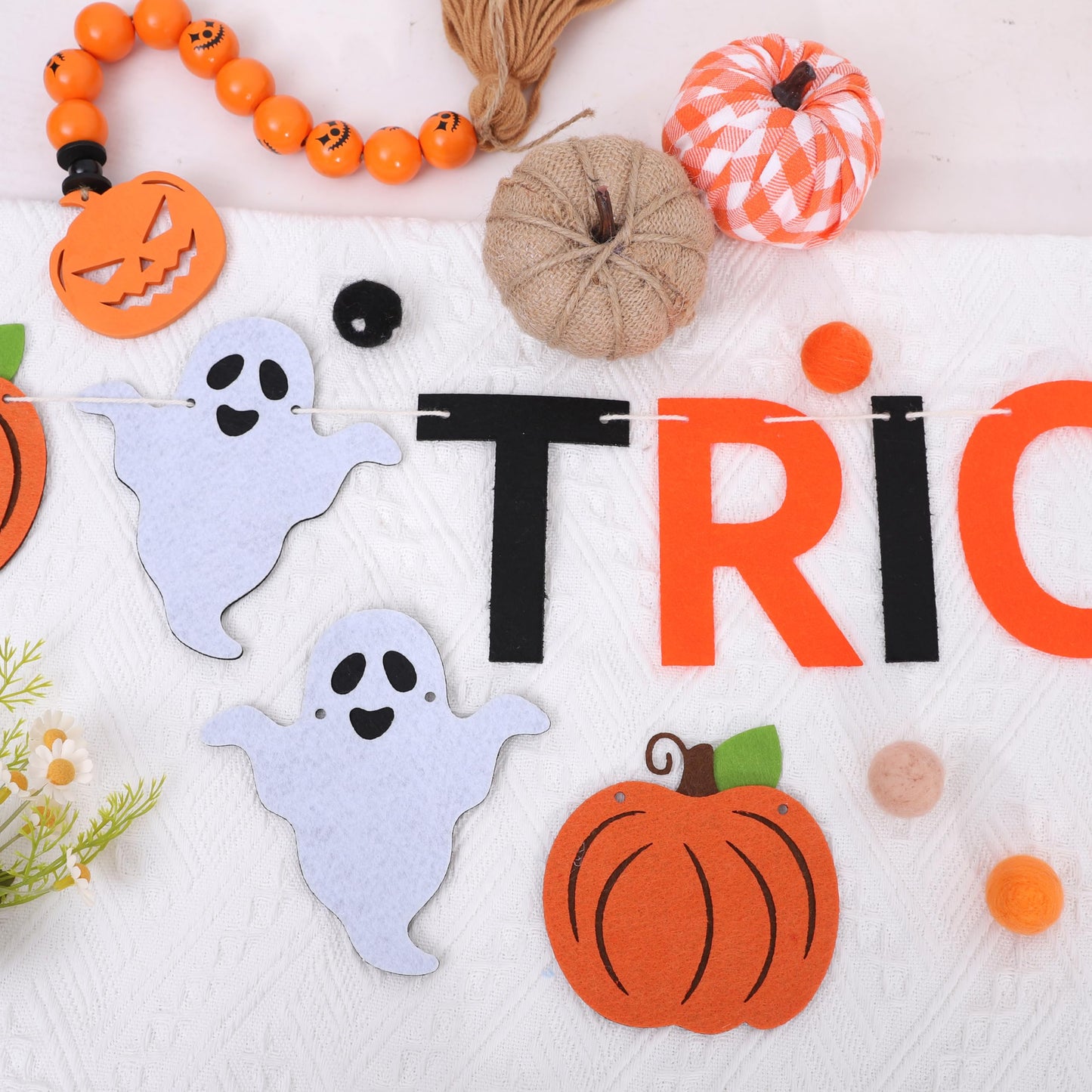 Halloween Trick or Treat Banner- Ghost &Pumpkin Banner for Party Supplies,Hallows Eve Happy Halloween Party Decor Supplies