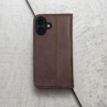 Porter Riley - Leather Case Compatible with iPhone 17. Premium Genuine Leather Stand/Cover/Wallet/Flip Case with Card Slots & Horizontal Stand (Chocolate Brown)