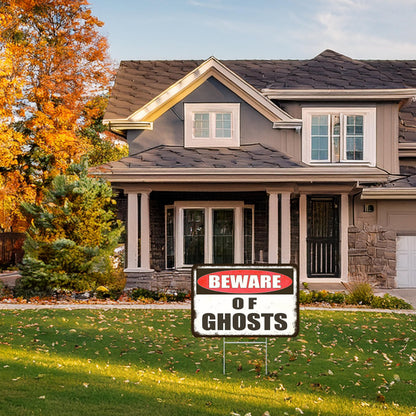 Large Beware of Ghosts Danger Keep Out Halloween Yard Sign Home Outdoor Lawn Decoration With Stakes Scary Spooky Decor 17x13 Inches (Ghosts)