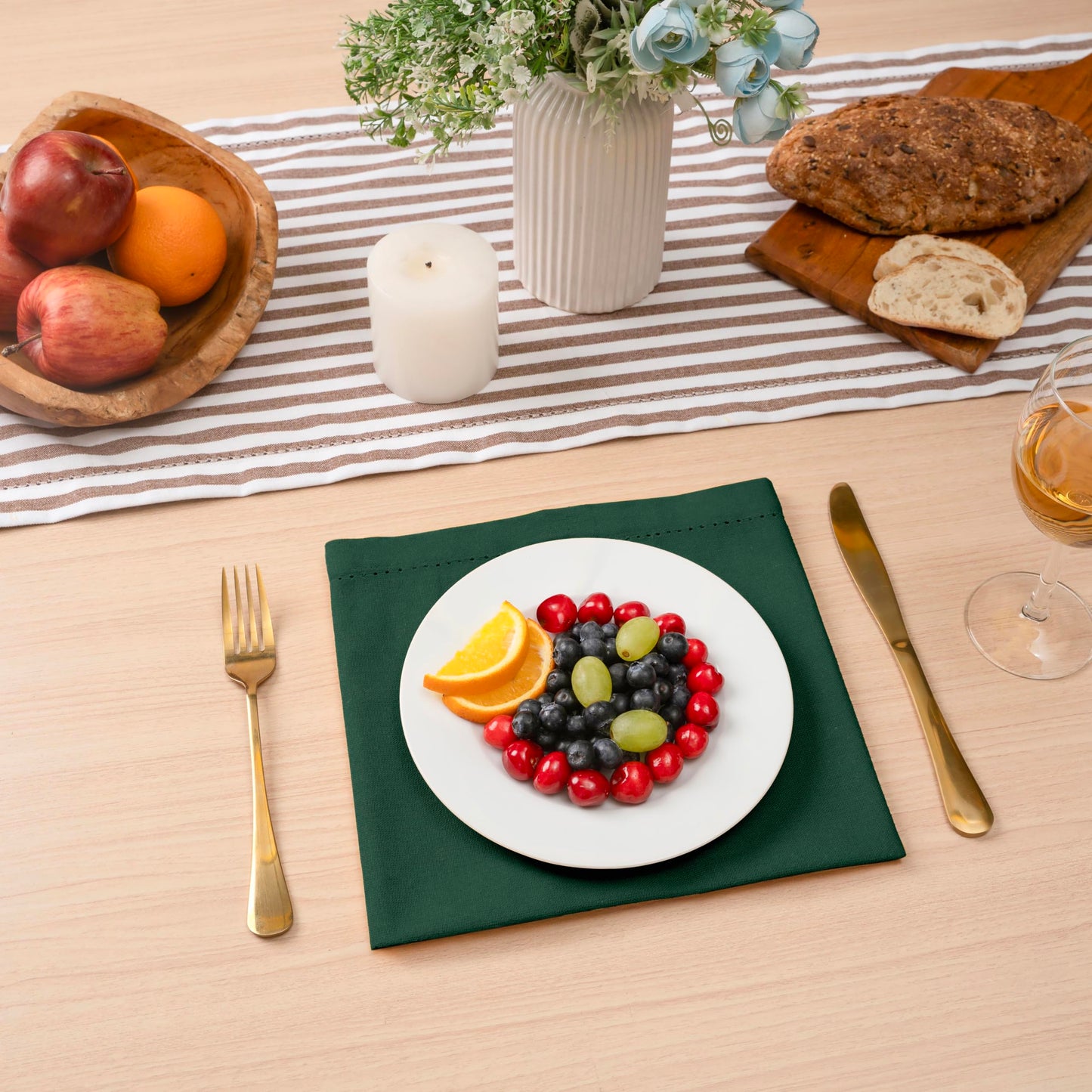 Blue Needles Set of 6 Hemstitch Linen Napkins 100% Cotton Forest Green Cloth Dinner Napkins 18x18 inches, Soft, Reusable, Absorbent, Washable, Ideal for Spring Summer Easter Parties & Everyday Use