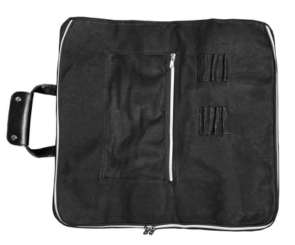 Ergo Chef Heavy Duty Waxed Canvas 10 Pocket Chef Knife Roll Bag Knife Case with Mesh Tool Pocket (Black) Durable Knife Case with Handle, Removable Shoulder Strap & Large Zippered Mesh Pocket