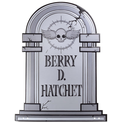 3-D Metal Halloween Ghost XL 17" Tombstone w Stakes -BERRY D HATCHET- Durable, Rustproof, UV Raised Printing- Upgrade Your Haunted House Mansion w Cemetary Lawn Decor- No More Flimsy Foam Graveyards