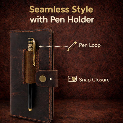 TheAntiq Leather Checkbook Cover with Pen Loop, Full Grain Check Book Holder Wallet for Personal & Duplicate Checks, Slim Money Organizer for Men & Women – Brown