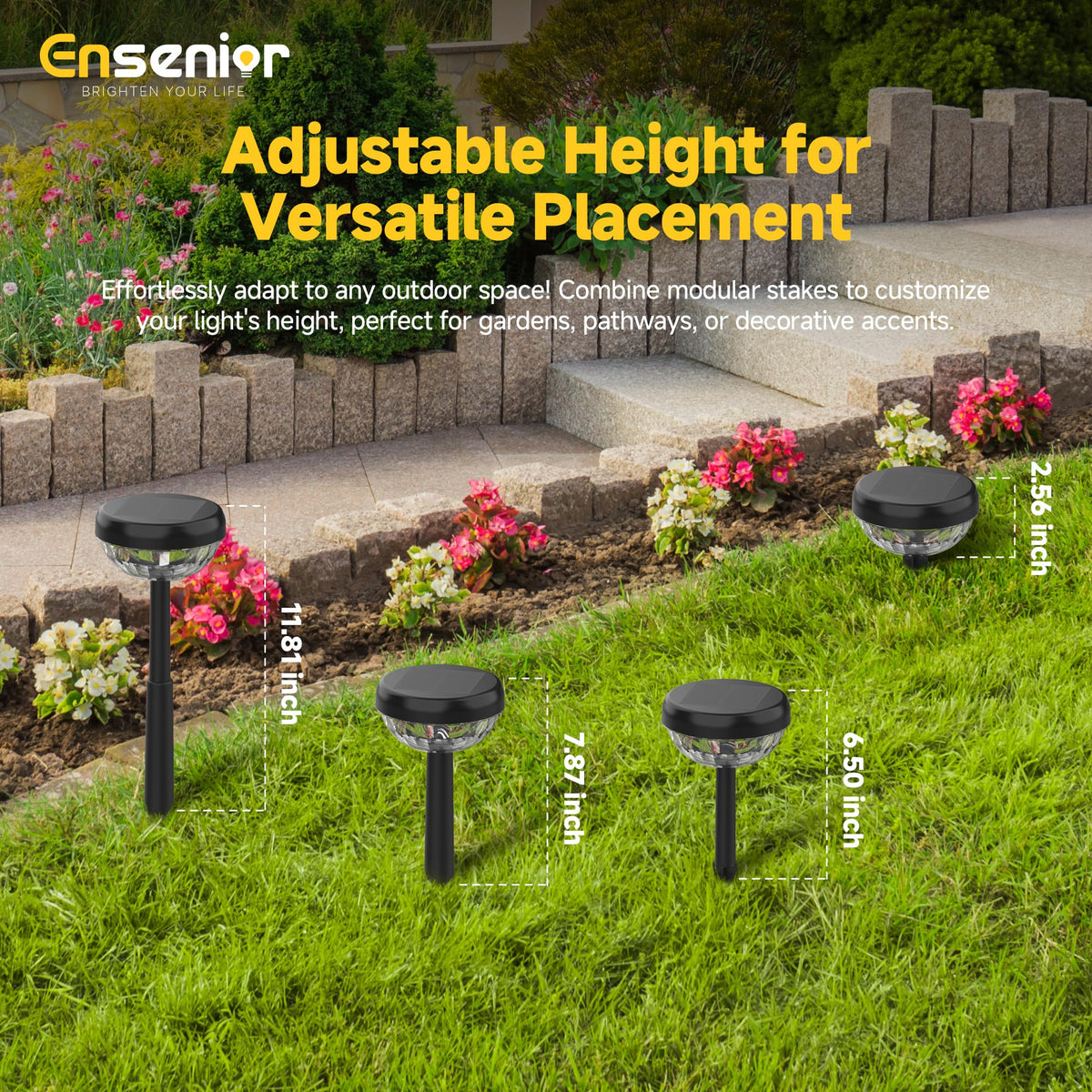 Ensenior Solar Garden Lights, 3000K White & RGB, Waterproof, Energy-Efficient, Pack of 8, Model CP4-12CM-30K-08-BL-RGB
