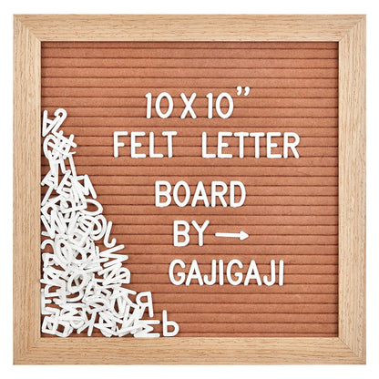 Felt Letter Board with 294 Letters, Numbers, Symbols - 10x10 inch Changeable Message Board with Wooden Frame Wall Mount (Brown)