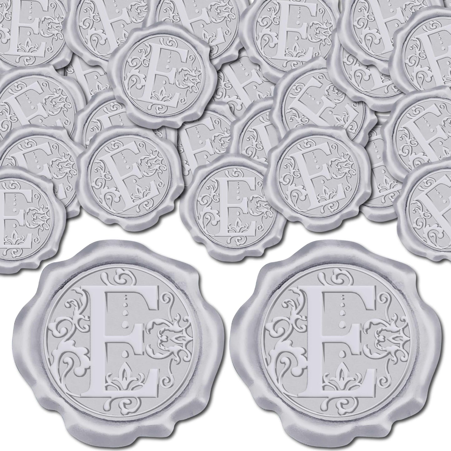 CRASPIRE 50Pcs Silver Letter E Wax Seal Stickers Self-Adhesive for Invitations, Envelopes, Cards & More