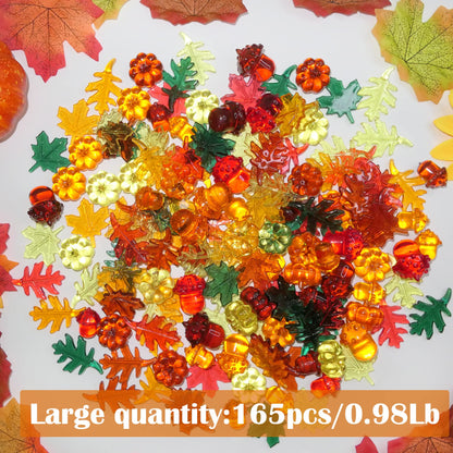 HADDIY Fall Vase Filler,165 Pcs Acrylic Pumpkin Leaves Acorn Gems Sensory Bin Fillers for Thanksgiving Centerpieces Table Decorations,Table Scatters,Preschool Counting and Thanksgiving Craft