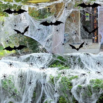 2200 Sqft Super Stretch Cobwebs with 100 Fake Spiders 24 Bats, 21.16 oz Halloween Spider Webs Decorations, DIY Spooky Spider Cotton Webbing for Outdoor Indoor Yard Garden Haunted House Party Supplies