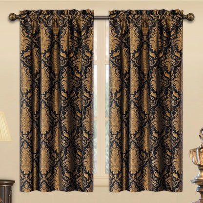 Loom and Mill Luxury Black Damask Curtains for Bedroom, Textured Lined Jacquard Curtains 2 Panels with Tiebacks, Window Curtain for Living Room Banquet Halloween Decor, Rod Pocket(42”x 63”, 2 Panels)