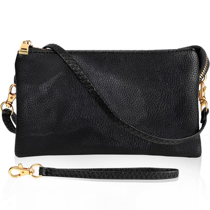 Humble Chic NY Black Wristlet Purses for Women - Small Black Crossbody Purse, Vegan Leather Wristlet Wallets for Women, Small Phone Wallets, Dressy Evening Handbags, Vegan Leather Crossbody Bag