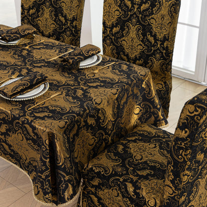 Loom and Mill 1 Piece Luxury Dining Chair Cover, Classic Damask Jacquard Dining Room Parsons Chair Covers with Tassels & Ties, Non Slip Full Cover Protector for Halloween Holiday Party Decor(Black)
