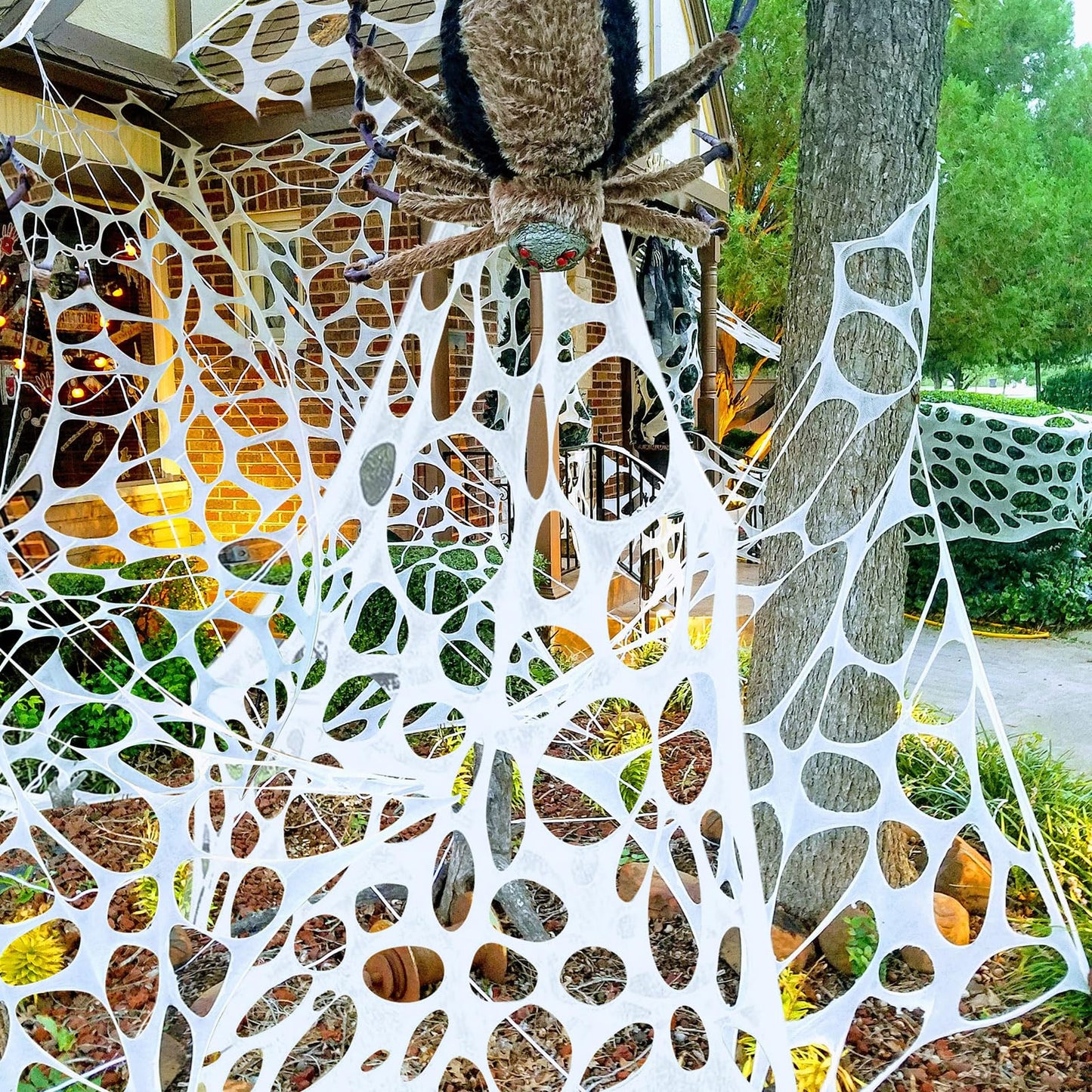 SelfTek 650 Sqft Giant SPI-der Web Halloween Decorations Outdoor, Beef Netting Stretchy SPI-ders Webbing, Cut-Your-Own Flexible Large Outdoor SPI-der Web Gauze S-piderwebs Cobwebs for Halloween Decor