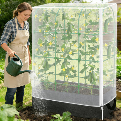 Garden Bird Netting Plant Cover for Cucumber Trellis, 52" x18''x66'' Insect Bird Barrier Garden Trellis Net with Zipper & Drawstring, Cucumber Trellis Netting Protection Cover for Protecting Plants