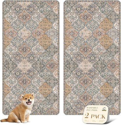nunubaby Washable Pee Pads for Dogs, Stylish, Non-Slip and Leak-Proof Pee Pads. Reusable Potty Pads for Dogs for Crates and Floors.(Brown/Multi,36" x72" )