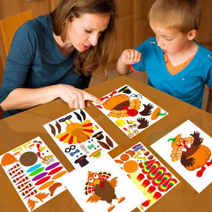 52pcs Thanksgiving Crafts for Kids, Make-A-Turkey Stickers Party Games/Favors/Supplies(Style1)