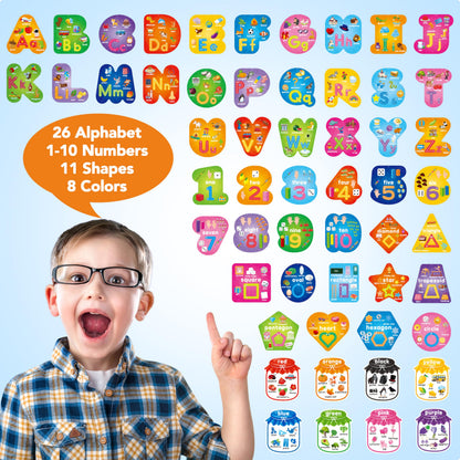 D-FantiX 55 Pcs Dry Erase Number & Alphabet Flash Cards for Toddlers, Double Sided Write and Wipe Educational Preschool Flashcards, Number Colors Shapes Letters Tracing Handwriting Practice for Kids