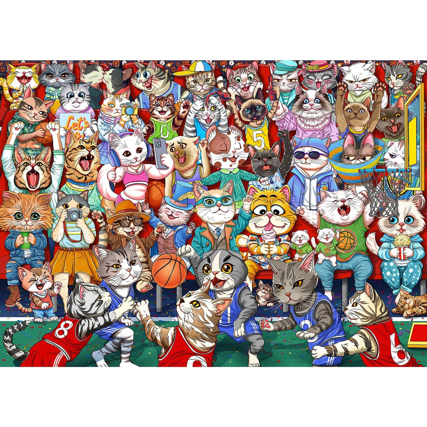 Puzzles for Adults 1000 Pieces, Cat Basketball Fun Jigsaw Puzzles Challenging Game, Puzzles Interlock Perfectly No Dust, for House Decoration, Party Toy for Parents