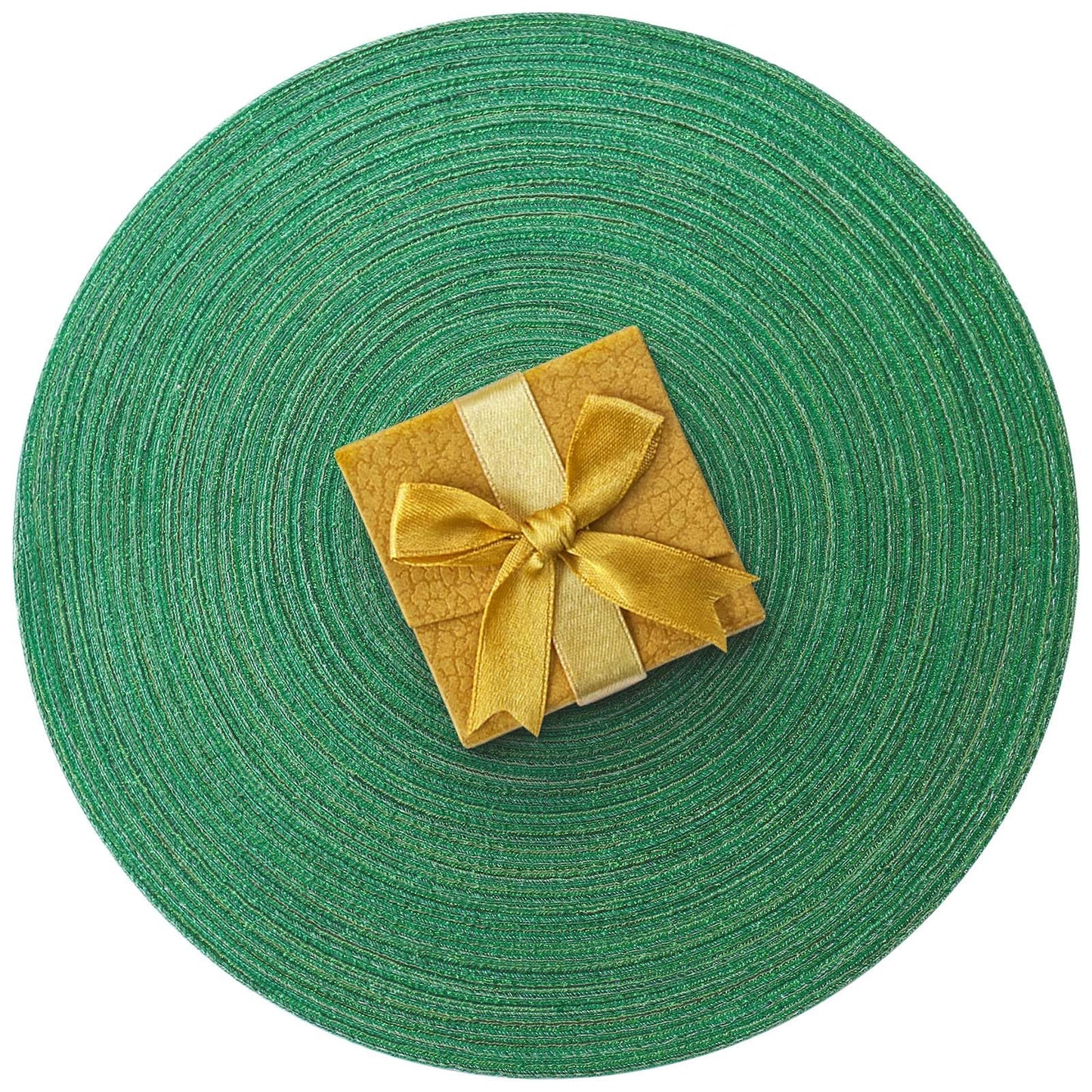 AHHFSMEI Round Braided Placemats Set of 6 Woven Table Mats for Dining Table Heat Resistant Easy to Clean Perfect for Kitchen & Home Decor (Christmas Green)