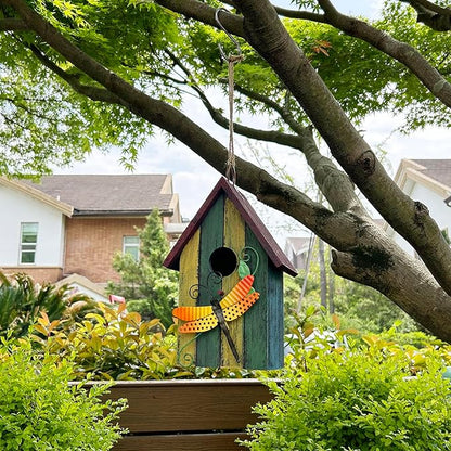 Wood Bird Houses for Outside, Hanging Bluebird House Nest Box Garden Patio Outdoor Decorative Bird Houses Vintage Rustic Wooden Birdhouse Bird Box Home for Finch Wren Chickadee Cardinals (Dragonfly)