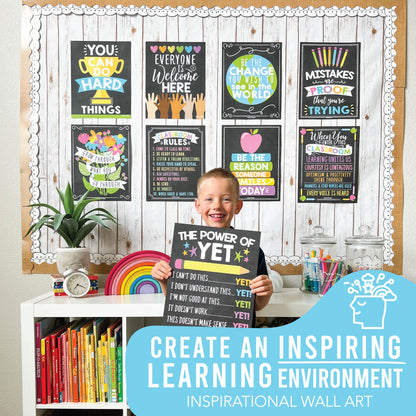 Hadley Designs Motivational Posters for Classroom Decor -9 Growth Mindset Classroom Posters Elementary, Positive Poster Middle School, Inspirational Wall Art, Chalkboard Teacher Bulletin Board Decor