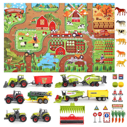 Oriate Farm Tractor Toys Vehicle with Animals & Activity Play Mat, 38Pcs Educational Realistic Kid's DIY Diecast Set, Kids Tractors Trailer Sprayer Cow Animal Toy Birthday Gift