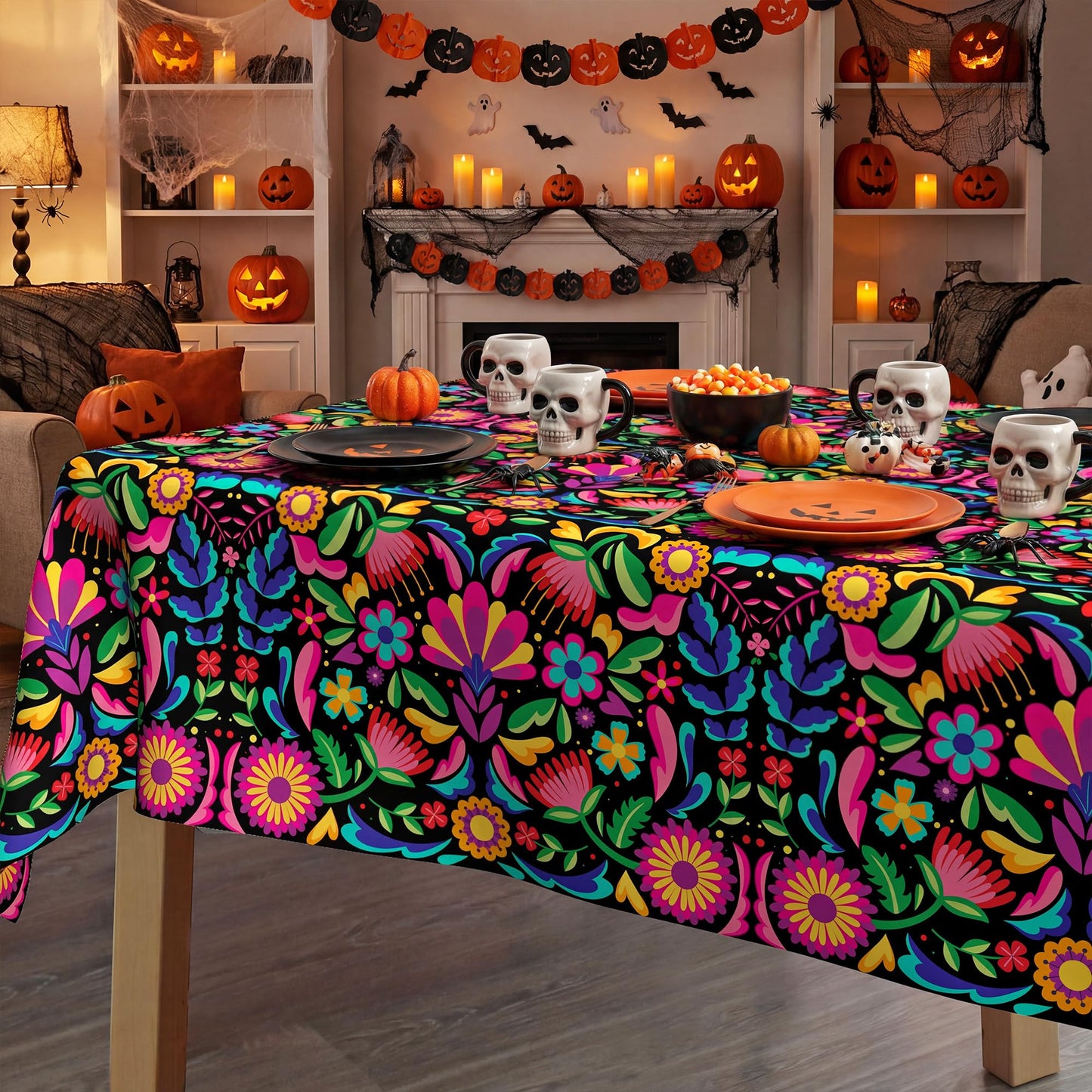 JNDJE Mexico Tablecloth 54x54 Inch Square, Halloween Cinco De Mayo Fiesta Decorations for Home Table Cloth, Seasonal Decor Tablecloths Polyester for Picnic Party Supplies