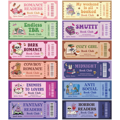 Laffact 120Pcs Funny Book Club Ticket Bookmark, Cowboy Romance Reading Tracker, Dark Romance Horror Anti Social Fantasy Readers Accessories Supplies Bookish Gifts Page Clip for Women Men Book Lover