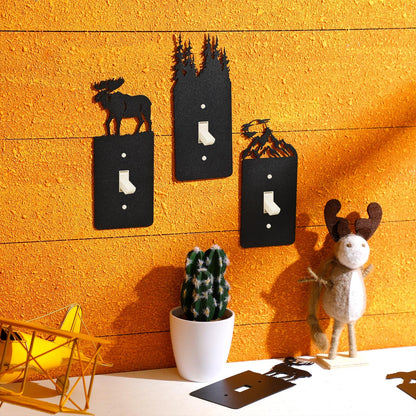 Kingdder 12 Pcs Metal Bear Light Switch Cover Moose Tree Mountain Elk Black Light Switch Plate Forest Outlet Toggle Wall Plate Cover for Home Single Gang Socket(Vintage Style)