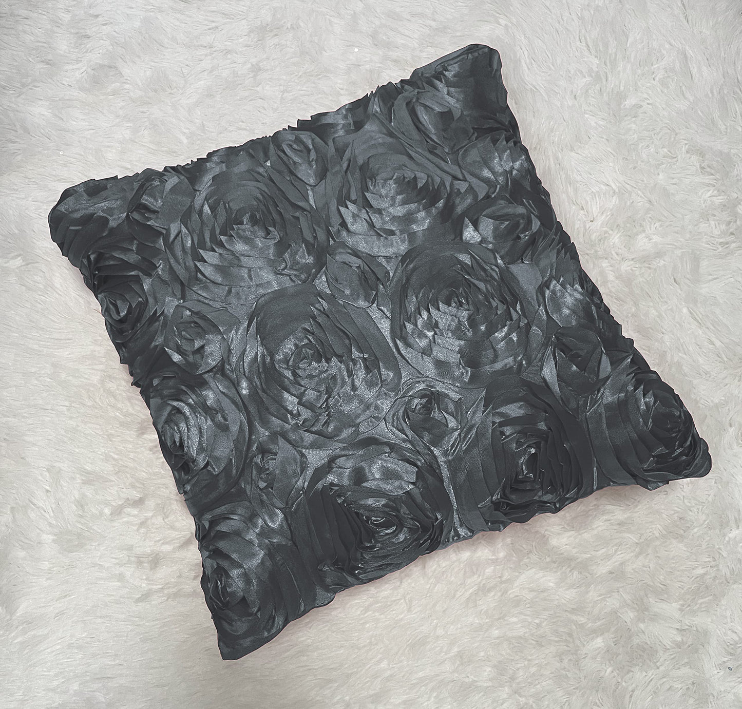 iMaylex Soft Decorative Satin Rose Throw Pillow Covers for Easter Lumbar Fall Sofa Couch Bed Cushion Case, Living Room Bedroom Wedding Party Halloween Car Decor, Set of 2, 16'' x 16'', Grey