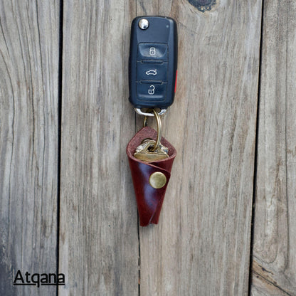 Atqana Leather Key Wrap Cover (Premium Leather) - Key Organizer | Motorcycle Keychain Wrap (Extra Dark Brown) (Brass Button)
