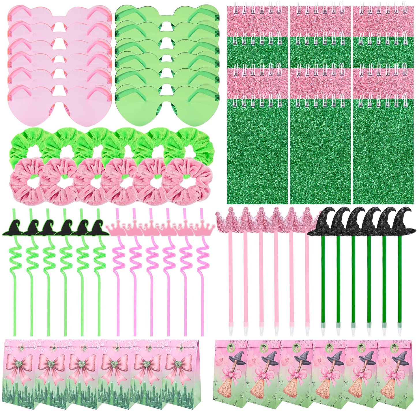 LiYiQ 72 Pcs Witch Party Supplies Return Gifts for Party Halloween Teacher Gift Stationery Gifts from Teacher Straws Pen Notebooks Scrunchies Sunglasses for Classroom Exchange Birthday