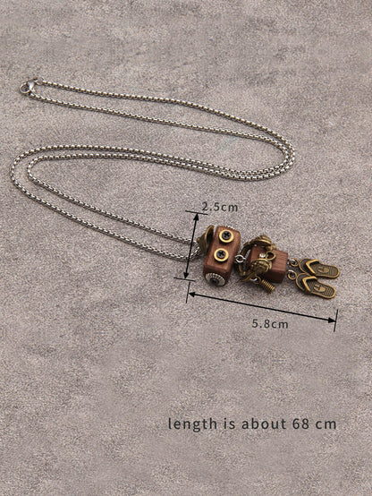 joymiao Wooden Pendant Necklace Steampunk Necklace Womens Gold Necklace Vintage Leather Choker Stainless Necklace Chain Hippie Choker Necklace