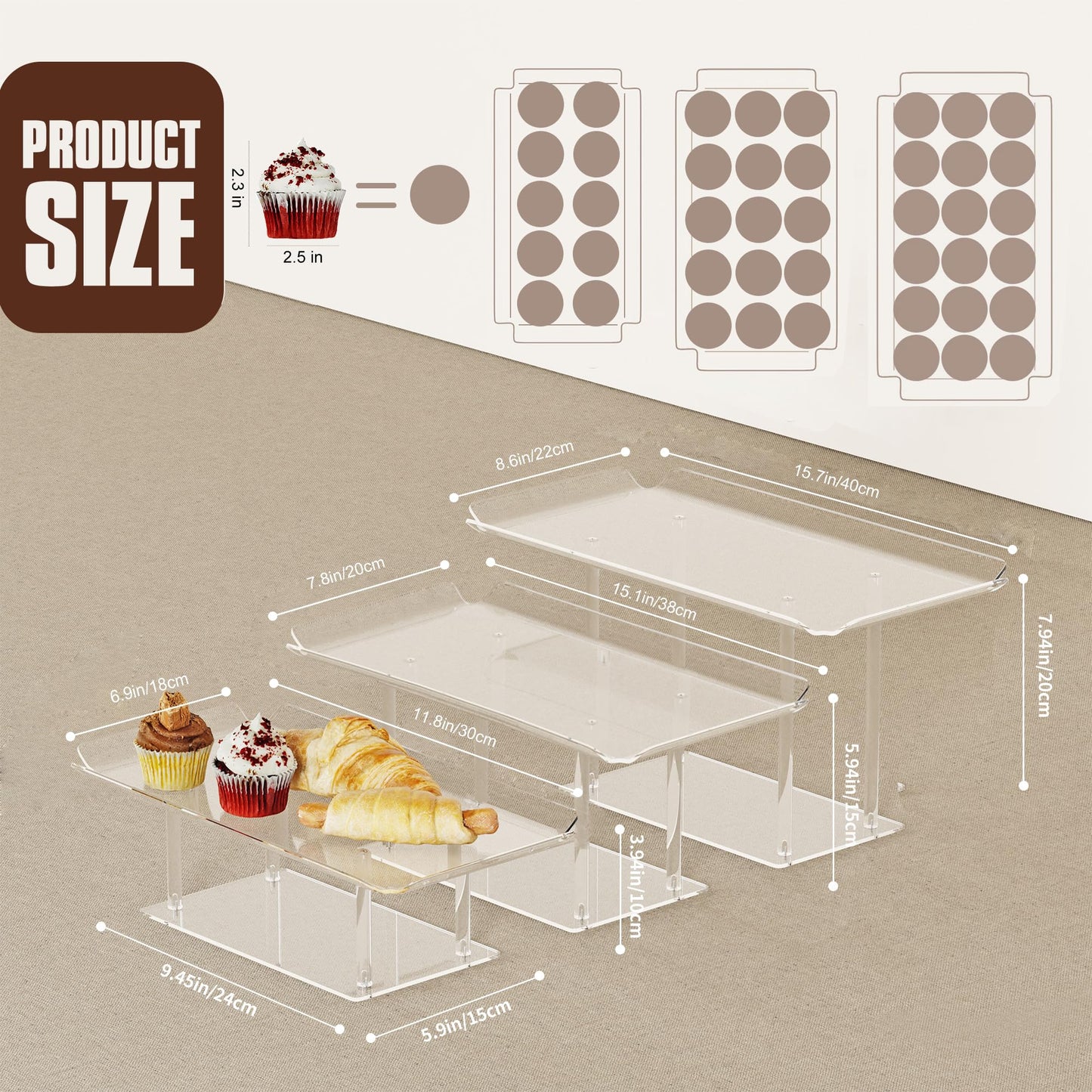 HeiMma 3 Pack Dessert Table Display Set, Clear Acrylic Desert Stands Buffet Risers for Cupcakes Dessert Pastry Food Treat Tier Cookie Dessert Platter Serving Trays Stand for Wedding Birthday Party