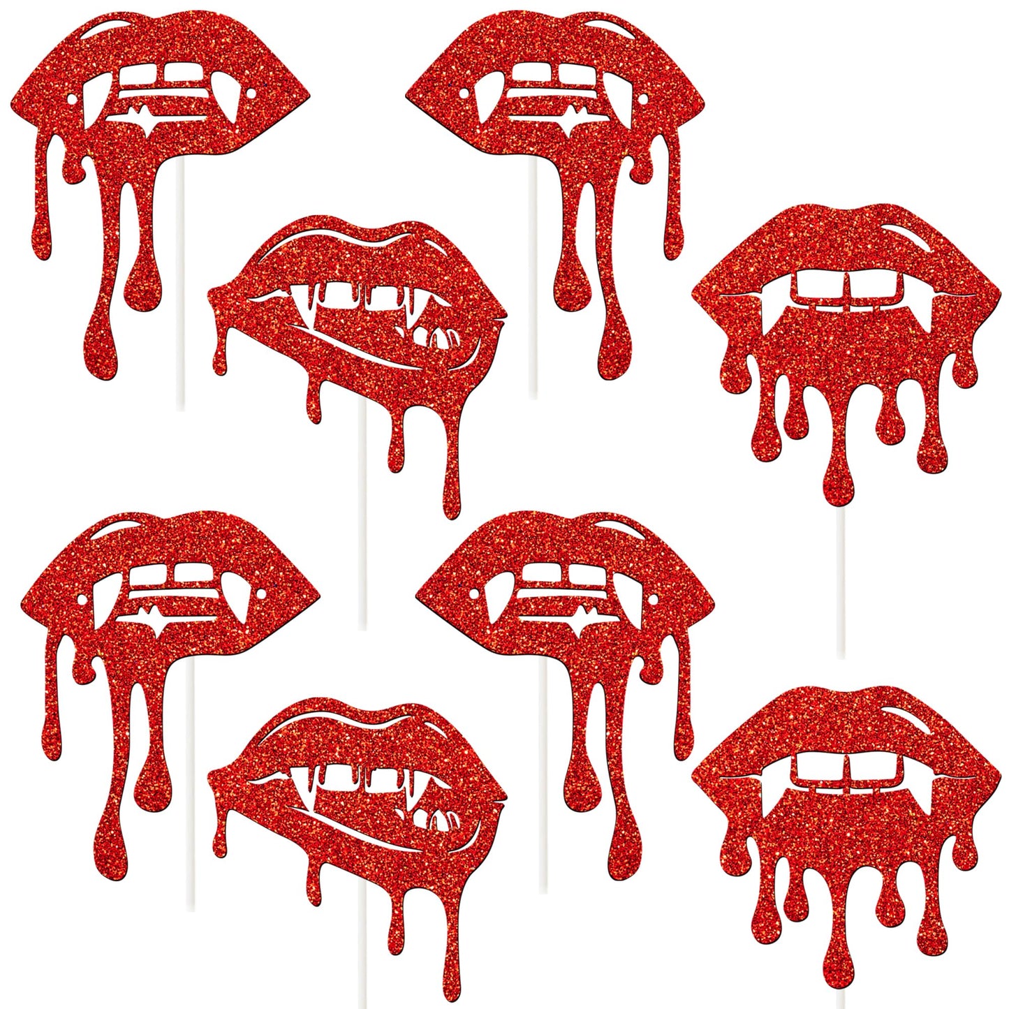 Halloween Vampire Cupcake Topper Red Have a Bite Cake Decorations 24PCS Double Sided Glitter Zombie Vampire Party Decorations Horror Theme Cake Picks for Halloween Birthday Party Supplies