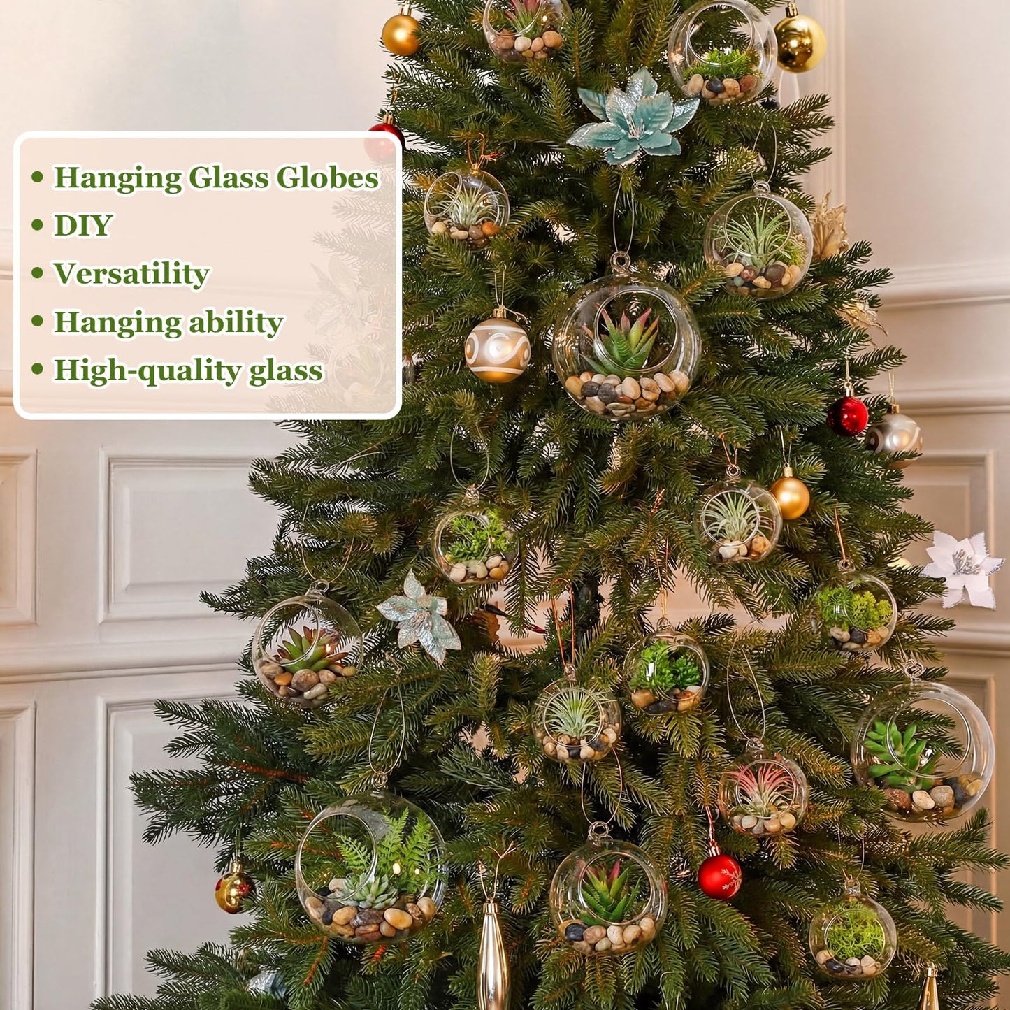 GlikCeil 24 Pcs 5.3'' 3.9'' 3.15'' Hanging Glass Tealights Candle Holder Large Globes Fillable Plant Clear Terrarium Orbs Air Plants Holder with Fishing Line Wedding Centerpiece Tree Decor