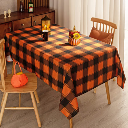 MikiUp Checkered Rectangle Halloween Tablecloth - Waterproof, Wrinkle Resistant and Washable Gingham Table Cloth Decorative Table Cover for Party, Orange/Black 60 x 84 Inch