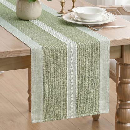 Artoid Mode Dark Green Braided Striped Rustic Chenille Table Runner, Seasonal Spring Embroidered Kitchen Dining Table Decoration for Home Party Decor 13x72 Inch