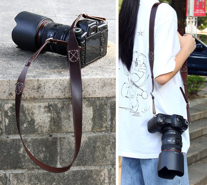 MY MEMORY Handmade Genuine Leather Camera Strap,Adjustable Camera Neck Shoulder Strap for All SLR and DSLR-Dark Brown