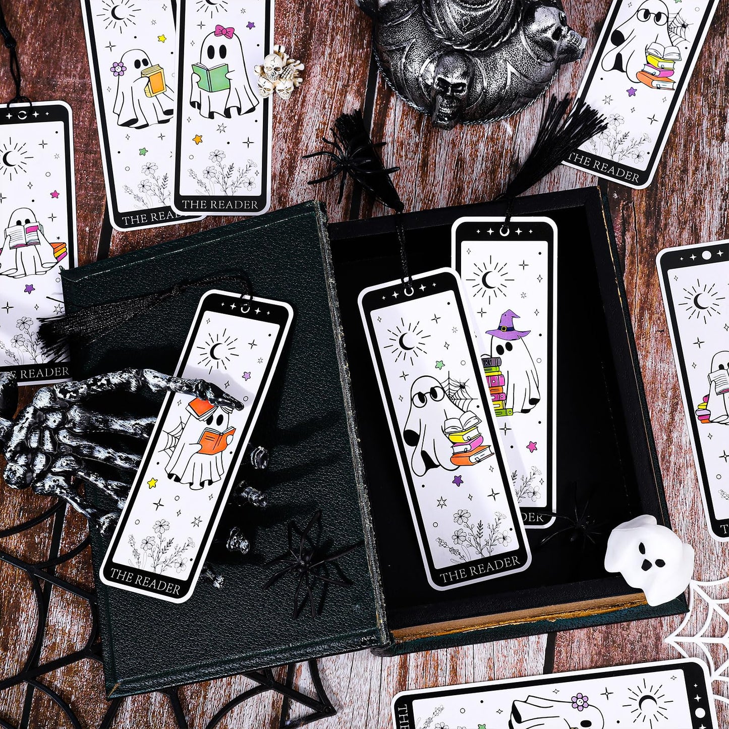 Whaline 60 Pcs Halloween Ghost Bookmark Cute Cartoon Reading Ghost Book Page Markers with Tassels for Book Lovers Student Teacher Home Classroom Supplies, Double-Sided