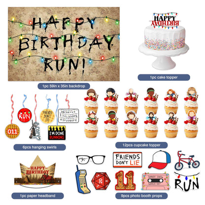 Allenjoy Spooky Rustic Retro Alphabet Party Decorations Set with Backdrop, Headbands, Masks, Cupcake Toppers, Hanging Swirls and Photo Booth Props, Party Supplies and Favors for Kids Women Boys