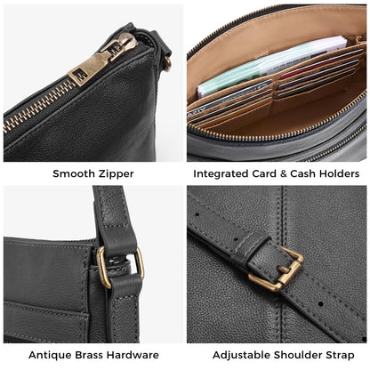 Morriloom Genuine Leather Crossbody Purses for Women Travel Small Cross body Bag with Built in RFID Wallet Adjustable Shoulder Handbags